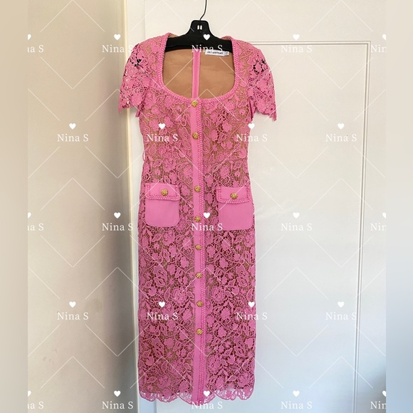 SELF-PORTRAIT - PINK GUIPURE LACE MIDI DRESS - PINK - Picture 4 of 7